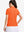 Back upper body shot of model wearing orange women's 5 buttons collared polo shirts