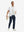 Front full body shot of model exercising in white cool print plain button up shirts