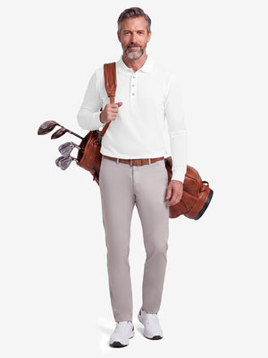 Solid Stretch Cotton Pique Long Sleeve Polo Shirts