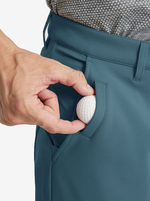 SAXONY BLUE Water-Resistant Fleece Lined Pants, front side pocket detail showing space for golf ball