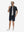 Front full body shot of model exercising in black cool print plain button up shirts