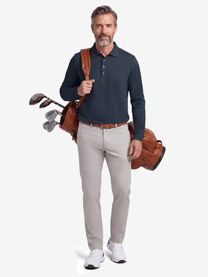Solid Stretch Cotton Pique Long Sleeve Polo Shirts