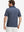 Back upper body shot of model wearing dark blue golf premium ribbed collar print polo shirts