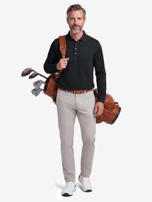 Solid Stretch Cotton Pique Long Sleeve Polo Shirts