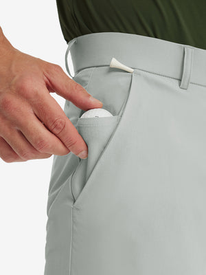 Close-up of side pocket on light grey stretch quick dry casual golf pants with 4 pockets