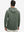 Back upper body view of the dry fit stretchy hoodie in olive green, simple cut and relaxed posture.
