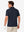 Back upper body view in navy of nylon blend casual jacquard polo shirts.