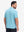 Back half body shot of model wearing blue white comfy breathable pin-stripe texture golf polos