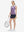 Front full body shot of model playing golf in rose red florals women's sleeveless v-neck print golf shirts