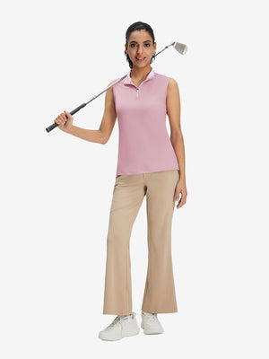 Front full body shot of model exercising in lavender women's athletic quarter zip tank tops