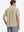 Model half-body back view wearing khaki cotton blend plain shirt.