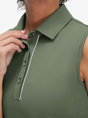 Detail view of cuff on mossy stone women's 4 buttons golf polo shirts
