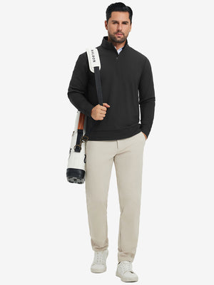 Ultra-Soft Brushed Fleece Lining Quarter Zip Sweatshirt in black, model carrying tennis bag