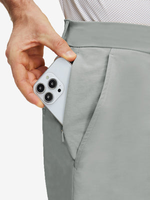 Detail view of inner front pocket on rose dust flat front flex cotton blend golf shorts