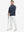 Model holding golf club in Full print lightweight quarter zip pullover with sporty blue/black houndstooth