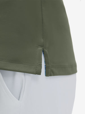 Detail view of hem on mossy stone women's athletic quarter zip tank tops