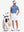 Front full body shot of model wearing light blue navy comfy breathable pin-stripe texture golf polos