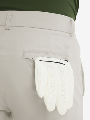 Rear view showing back pockets of light khaki  stretch quick dry casual golf pants with 4 pockets