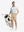 Front full body shot of model exercising in dark grey line premium ribbed collar print polo shirts