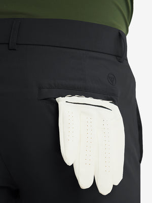 Rear view showing back pockets of black stretch quick dry casual golf pants with 4 pockets