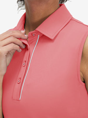 Detail view of cuff on pink women's 4 buttons golf polo shirts