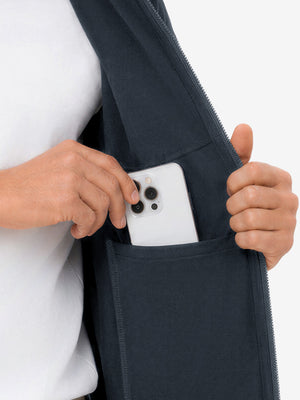 Close-up of inner pocket structure of garment, lightweight upf50+ short sleeve golf vests jacket in dark grey