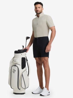 Front full body shot of model exercising in oyster gray waffle texture 1/4 zip pullover
