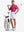 Front full body shot of model exercising in beetroot purple/charcoal htr non-curl ribbed collar striped polo shirts