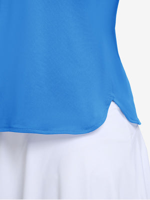 Detail view of hem on sky blue women's 5 buttons collared polo shirts