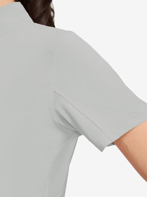Detail view of cuff on light grey women's breathable 1/4 zip pullover golf shirts