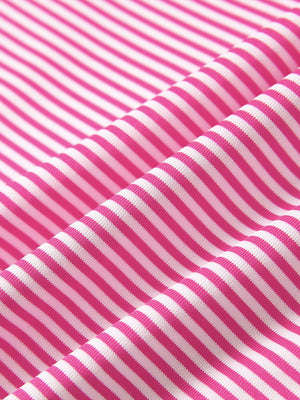 Close-up of rose stripe cooling stripe golf shirt fabric showing breathable texture and moisture-wicking stripes.