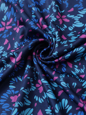 Fabric detail of Stylish print boys polo shirts with soft feel and navy colorful flower pattern