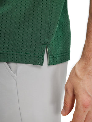 Detail view of hem on green classic lightweight jacquard golf shirts