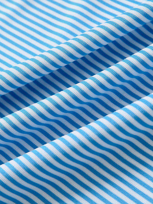 Fabric detail of Classic stripe polo shirts with crisp lines and smooth sky blue stripe finish
