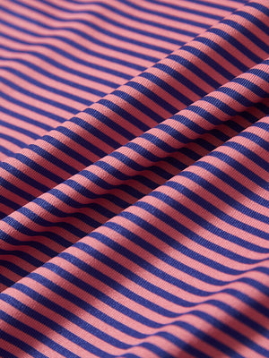 Fabric detail of Classic stripe polo shirts with crisp lines and smooth pink blue stripe finish