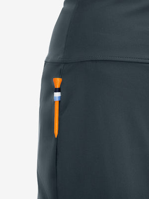 Side detail of dark grey high waist built-in short a-line golf skirt with 5 pockets