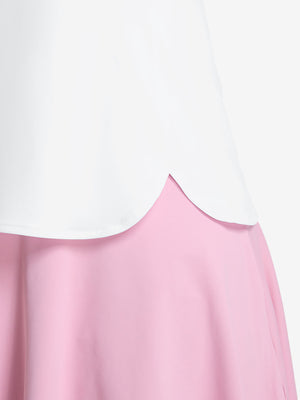 Detail view of hem on white women's 5 buttons collared polo shirts