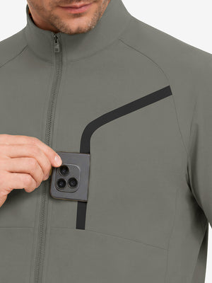 Display of outer pocket design feature, lightweight upf50+ short sleeve golf vests jacket in khaki grey