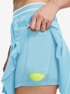 Detail view of inner pocket on lake green women's moisture-wicking athletic tennis skirts