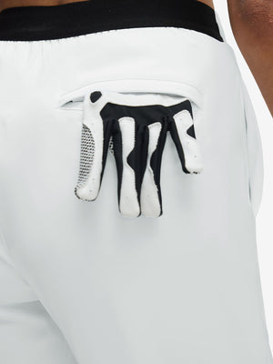 Back view of pocket on white women's lightweight athletic sweatpants
