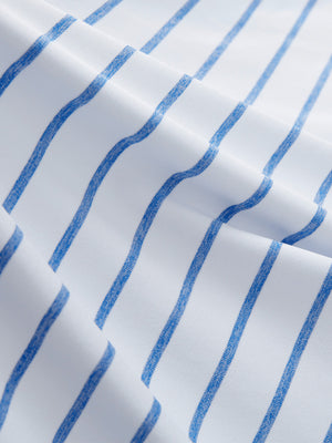 Close-up texture of white/cabana swim heather non-curl ribbed collar striped polo shirts fabric showing striped weave detail.