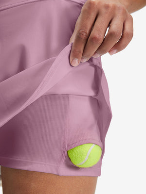 Inside view of pocket on lavender pink high waist built-in short a-line golf skirt with 5 pockets