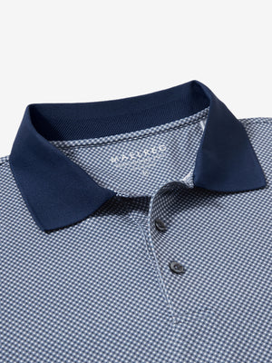 Detail view of collar on dark blue diamond premium ribbed collar print polo shirts