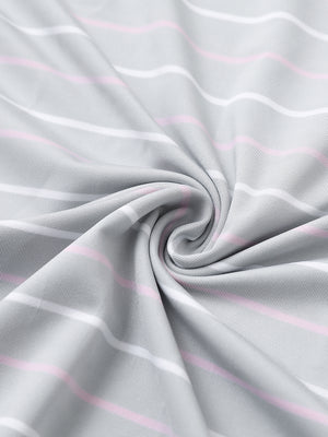 Fabric close-up of trendy boys stripe polo shirts, soft texture and breathable ight grey stripe feel